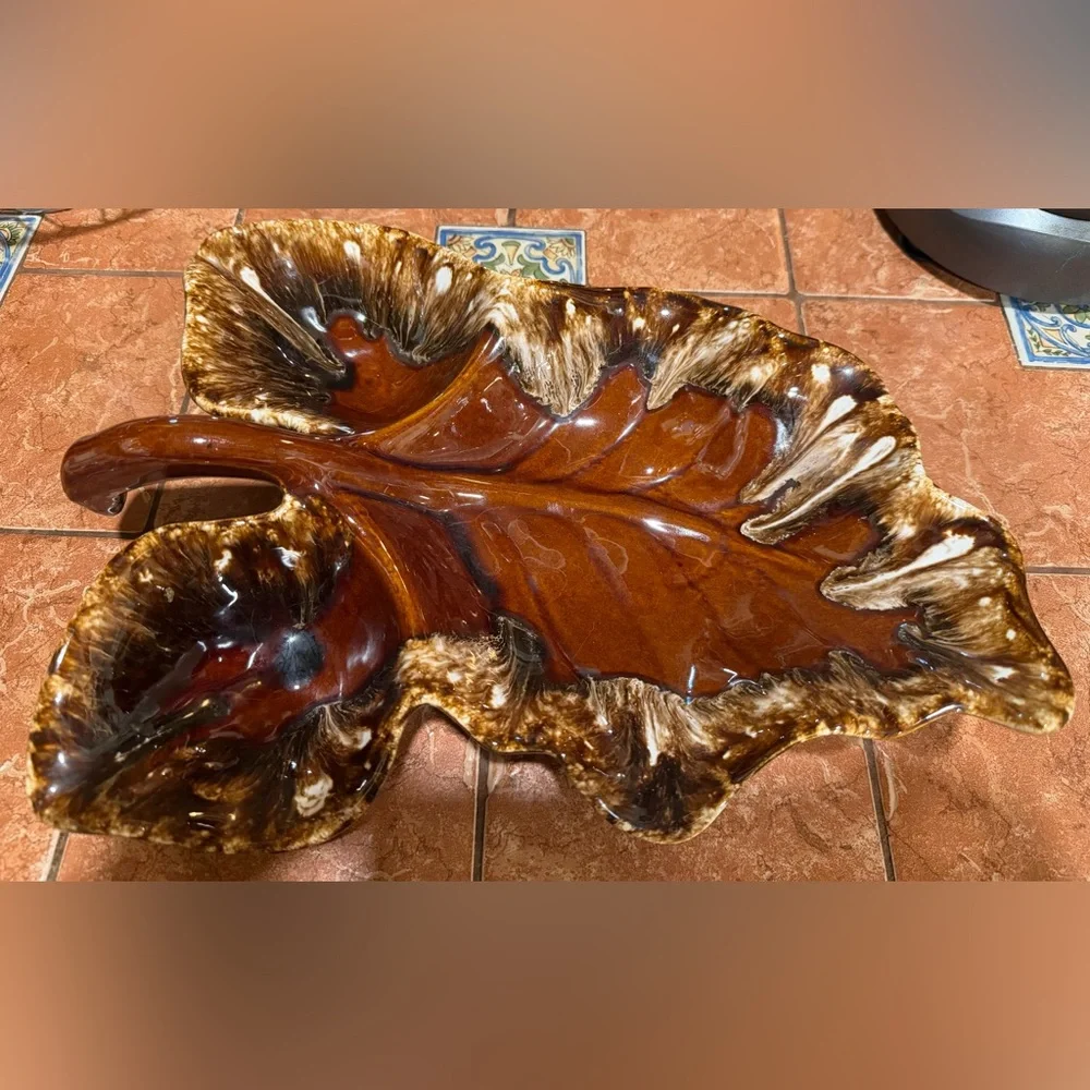 Vintage Hull Pottery Maple Leaf Drip Glazed Platter